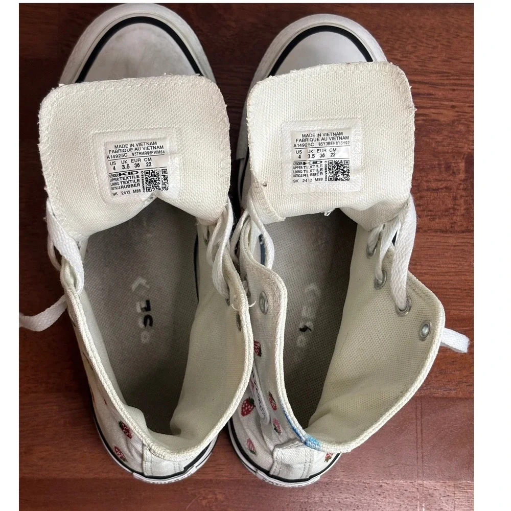 Converse White Strawberry High Top Sneakers Kids Size 4